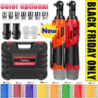 New 3/8 Inch Cordless Electric Wrench 90° Right Angle Ratchet Wrenches 12V Rechargeable Car Repair Tool with 2 Battery 7 Sockets 1