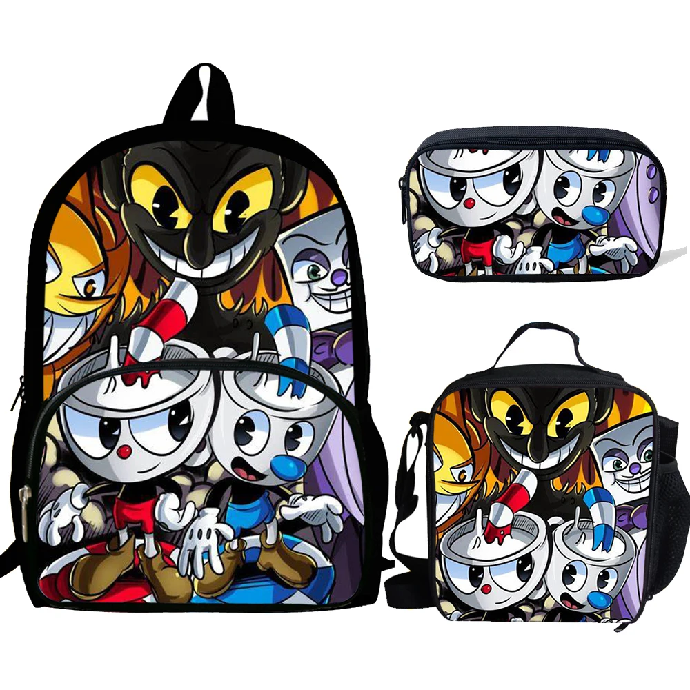 3D Printed Backpack Boys Girls Students School Bags Lunch Bag Pencil Case Children Teenager Anime Waterproof Schoolbag