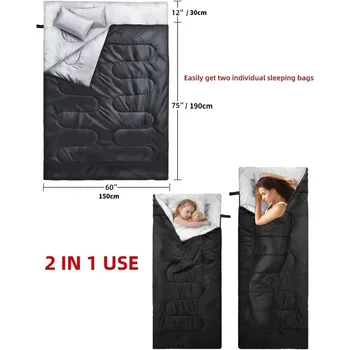 Double Sleeping Bag Ohuhu Sleeping Bags for Adults with 2 Pillows 2 Person Bag for Kids Waterproof Large Sleeping Bags 3