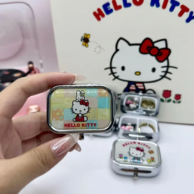 Hello Kitty Cartoon Metal Divided Small Medicine Box Kawaii