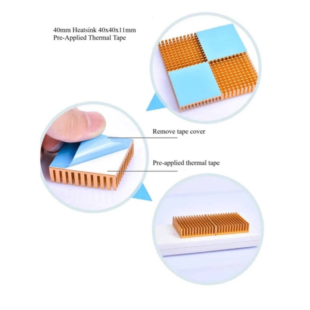 4Pcs 40mm 방열판 뒷면 열 전도성 테이프 방열판 키트 3D 프린터 소모품 40mm x 40mm x 11mm 방열판 쿨러