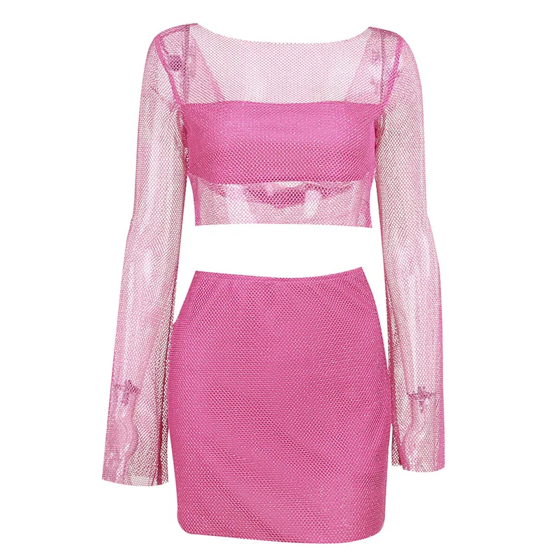 2023 New Sexy Club Leather Long Sleeve Crop Top and Skirt with Gold Button Winter Fashion Elegant Outfits Fall Women Skirt Suits