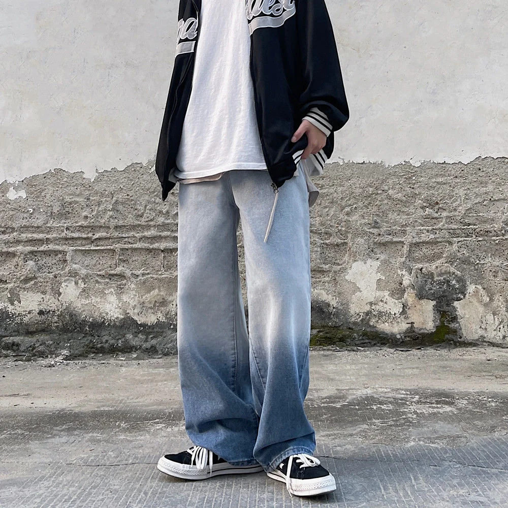 

Gradient Mopping Jeans Mens Oversize Hiphop Street Trend Loose Wide-leg Straight Pants Casual Slim Denim Trousers Four Seasons