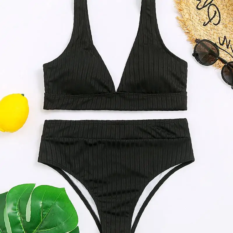 Fashionable Women Sexy Bikini Set Elegant Push-up Thickening Swimsuit High Waist Panties Triangle Bra Swimsuit