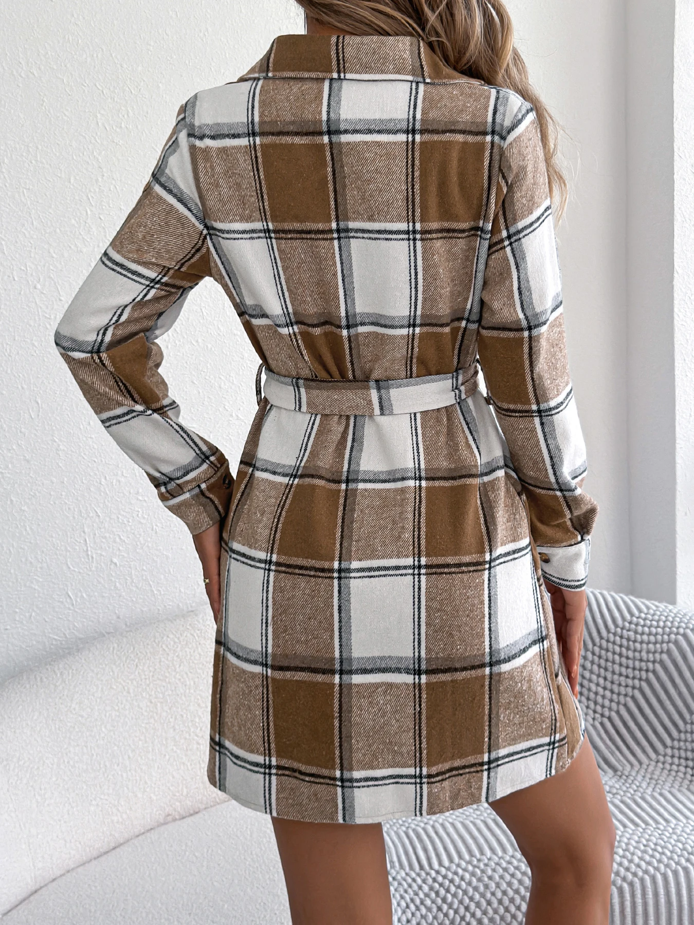 Women Autumn Winter Plaid Jacket Dress Casual