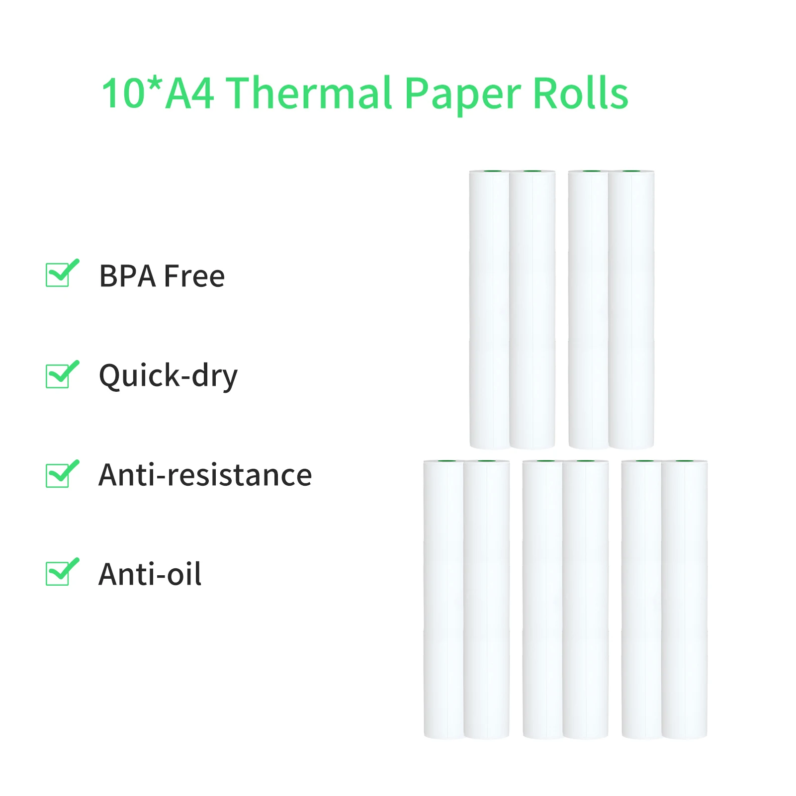 10롤 A4 감열지 속건성 인쇄 용지 내유성 마찰 방지 지원 플랫 기능 210x30mm 롤당 25매