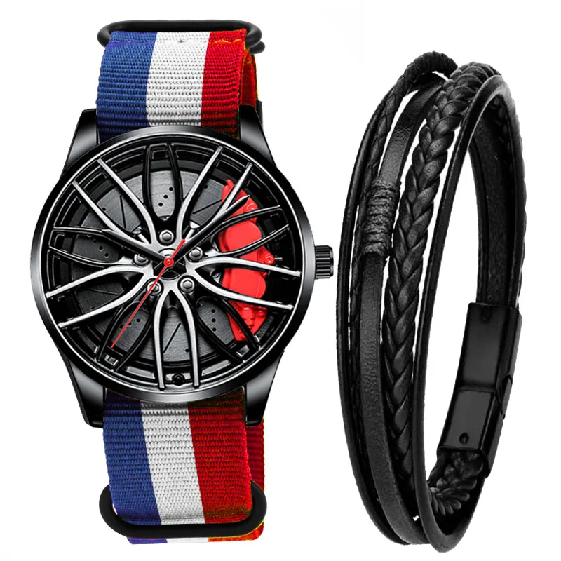 

New Watch Sports Male Hollow Out Design Watch Bracelet Nylon Military Analog Quartz Watch Men BMW Wheel Caliper Men Watch