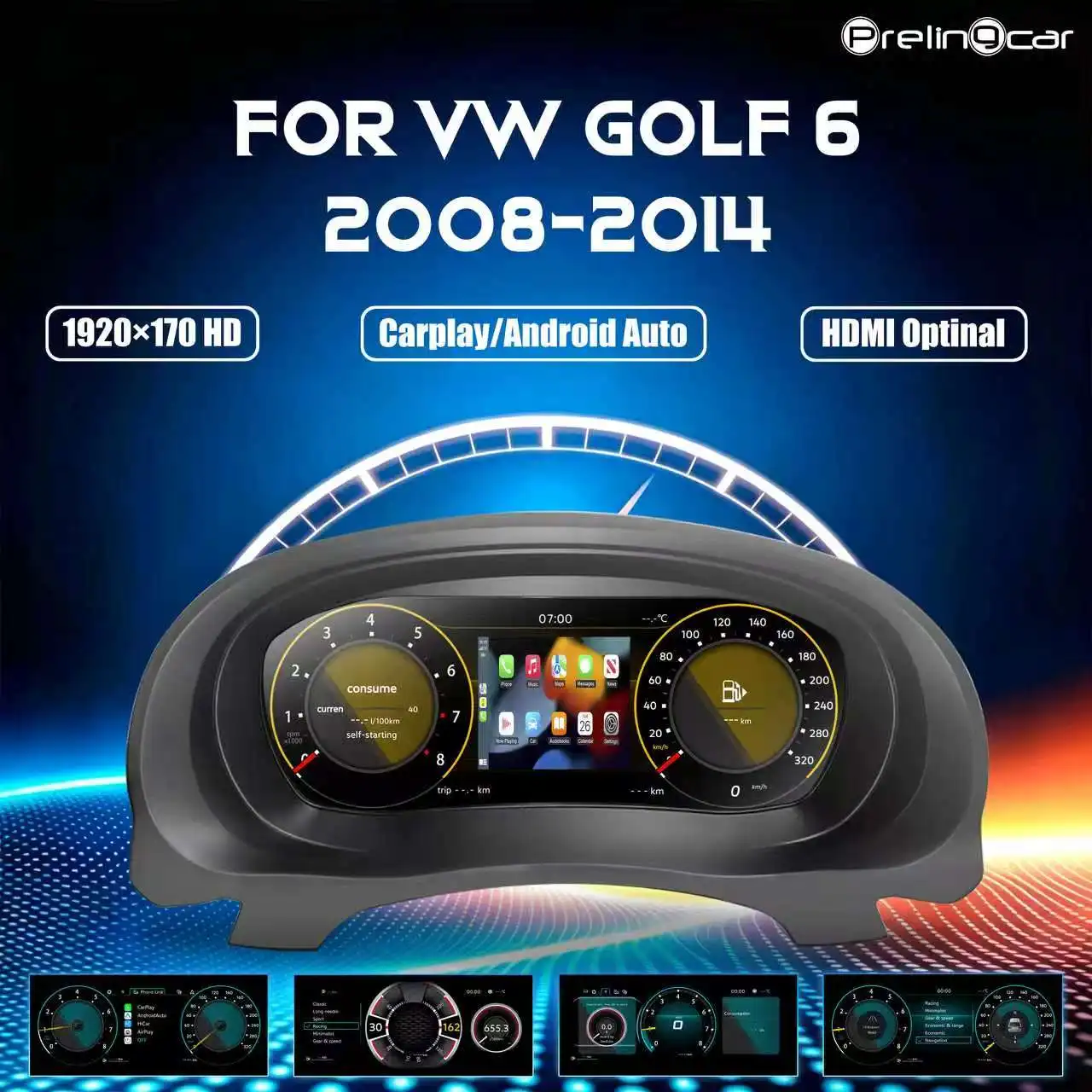 Pantalla LCD digital de 10.25 pulgadas para el panel de instrumentos del Volkswagen Golf 6 MK6, años 2008-2014. 1