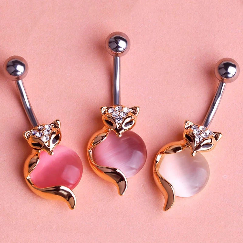 

1pcs Fox Belly Button Ring Stainless Steel Pendant Belly Piercing Women Body Jewelry Cute Animal Shape Crystal Ring Jewelry