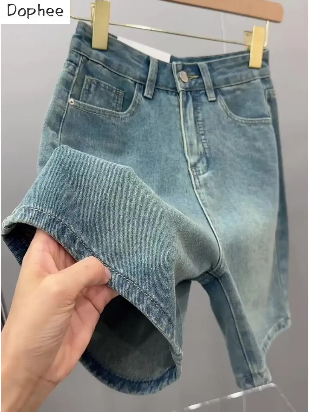 Retro Blue Women Denim Pants 2023 New Summer All-match High Waist Straight Jeans Knee-length Plus Size Casual Wide Leg Shorts