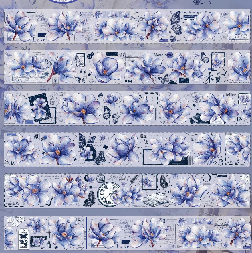 

5meter Vintage Blue Flower PET Washi Tape Diy Journal Stickers