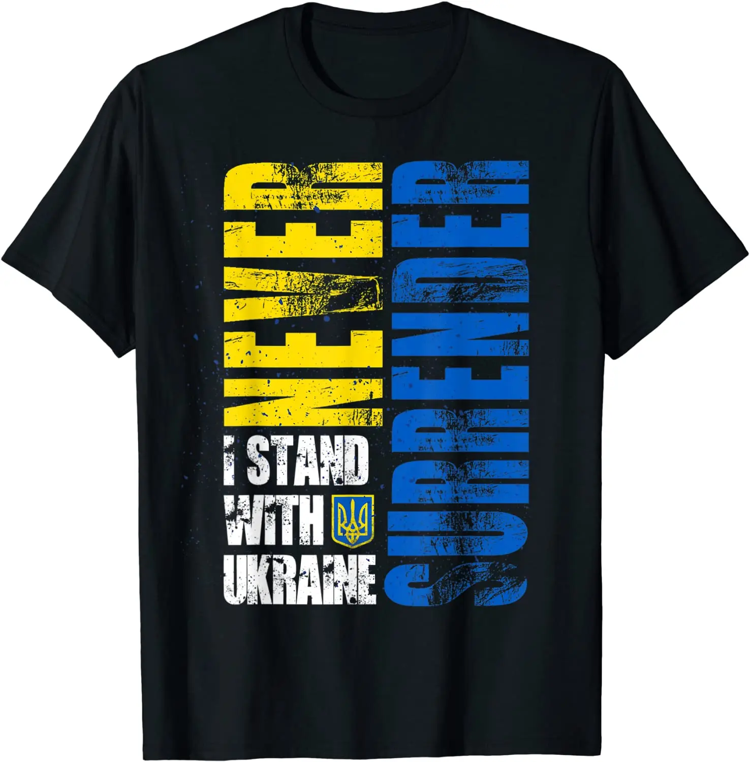 

Ukrainian Flag Colours Font Ukraine Never Surrender T Shirt. Short Sleeve 100% Cotton Casual T-shirts Loose Top Size S-3XL