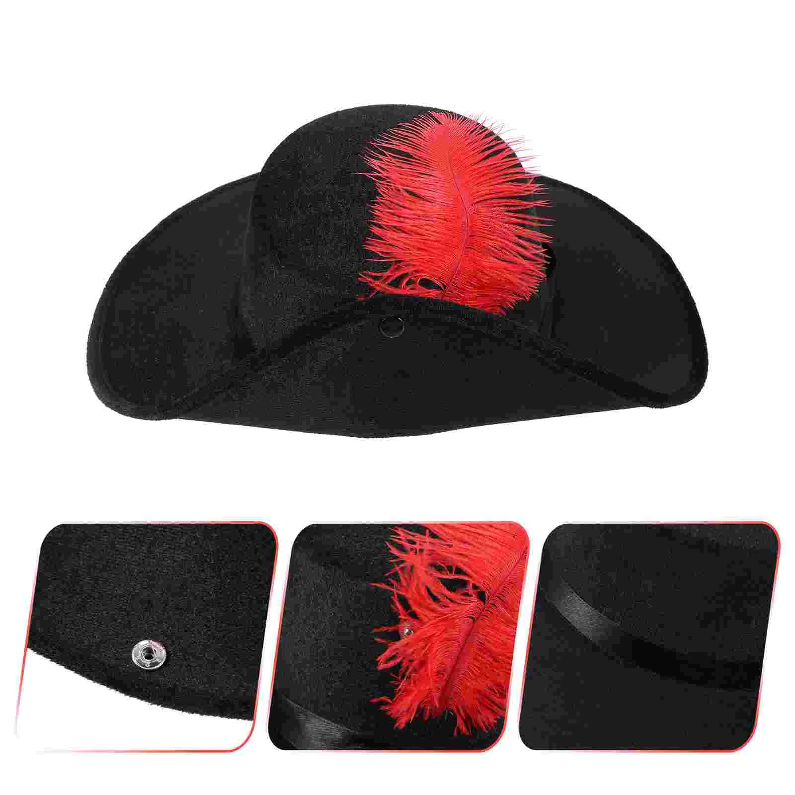

Pirate Hat Funny Party Hats Plume Black Top Hat Captain Costume Cap Colonial Hat Western Hat Revolutionary War Cloth Cap