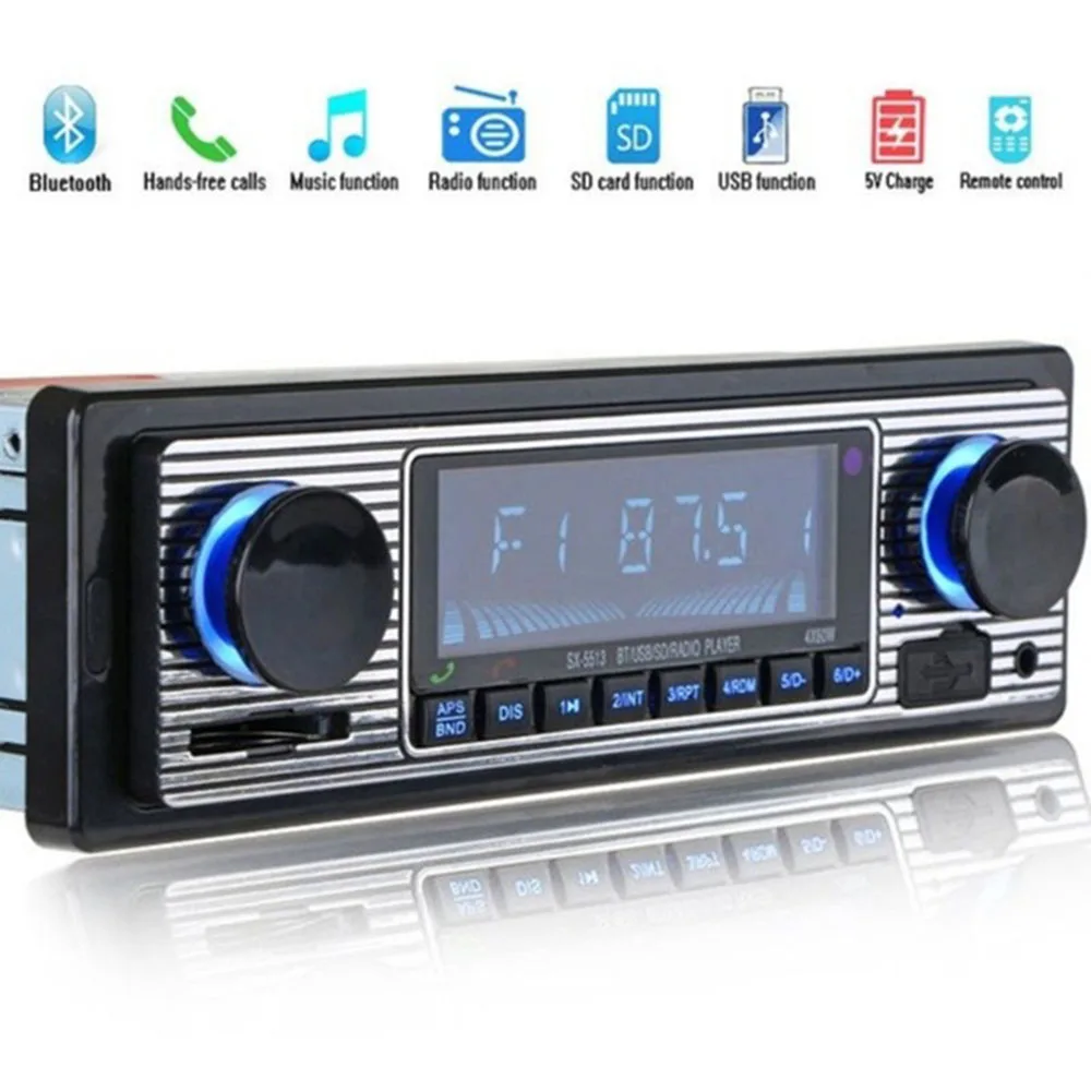 Autoradio Bluetooth-Compatibile Autoradio Stereo Fm Sd Aux Play Retro Autoradio Uscita Audio Lettore Mp3 Per Auto Con Telecomando