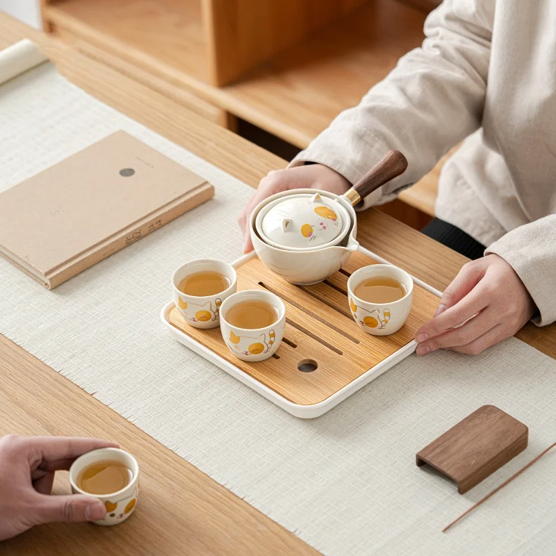 トラベルティーセット ポータブルセラミックガラス中国カンフー茶