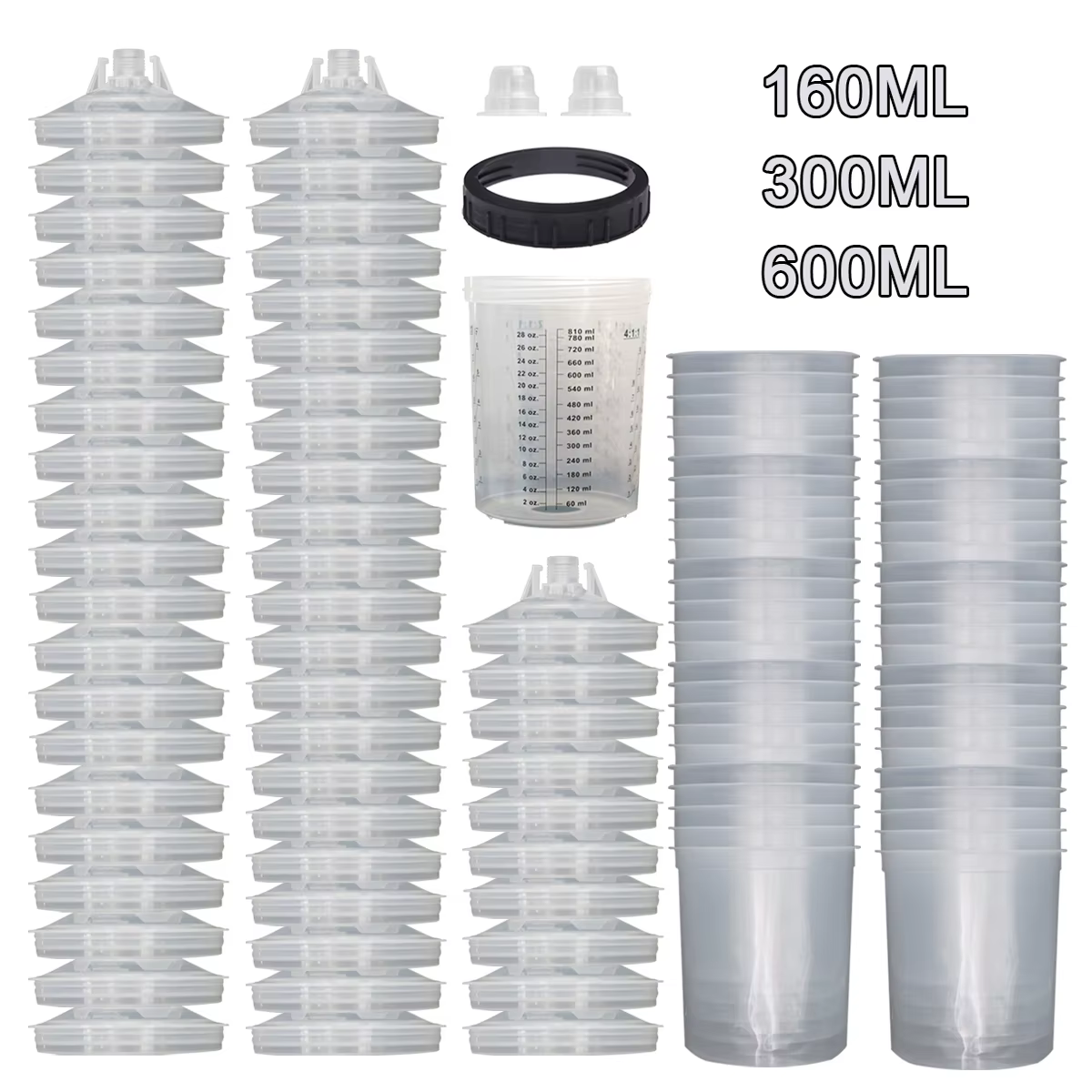 50Pcs/Set Spray Gun Paint Mixing Cup H/O Quick Cup Spray Gun Tank 160ML/300ML/600ML Disposable Paint Cup