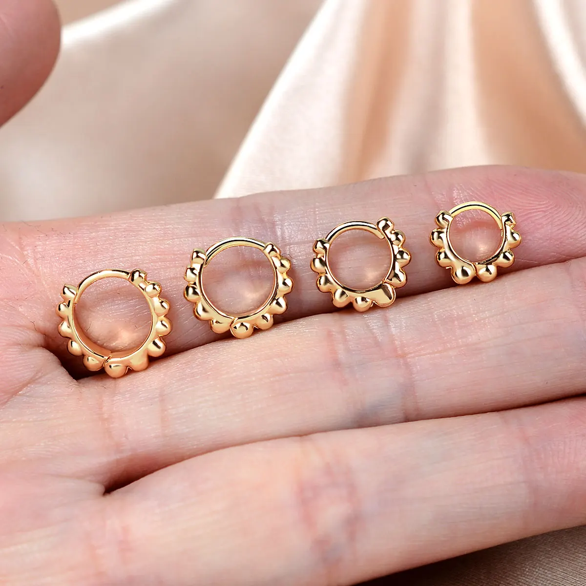 2PC 6/7/8/9mm Tiny Perlen Hoop Ohrringe Für Frauen Punk Party Schmuck Trendy Gold/silber Farbe Metall Huggie Ohrringe Pendientes – Detail 14
