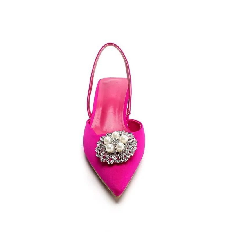 2022 New Women's Shoes Pointed Toe Shallow Nude Pink Diamond Pearl Shoes Low Heel Back Strappy Shoes Women Sandals 5