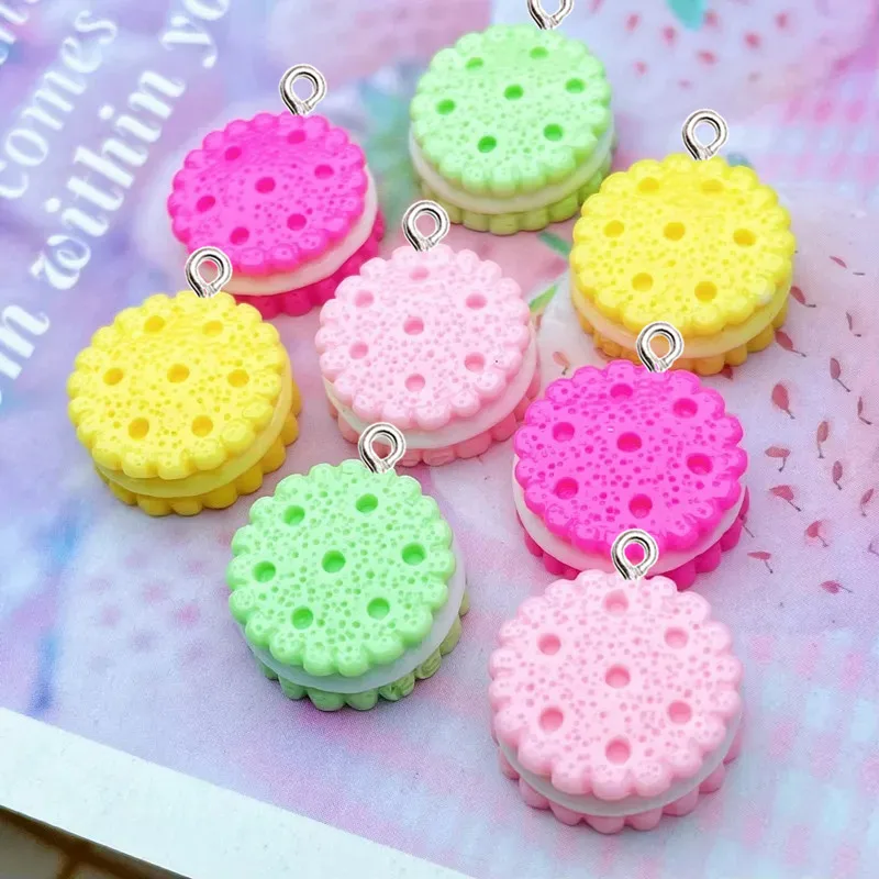 

10Pcs Simulation Candy Cookies Resin Pendant DIY Female Earrings Necklace Pendants Bracelet Keychain Decoration Flat Back Resin