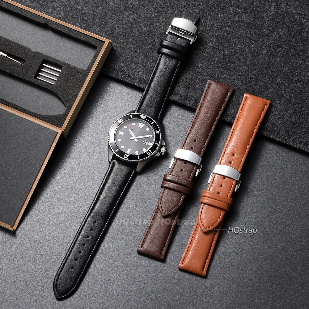 Elegant Calfskin Watch Band with Butterfly Clasp