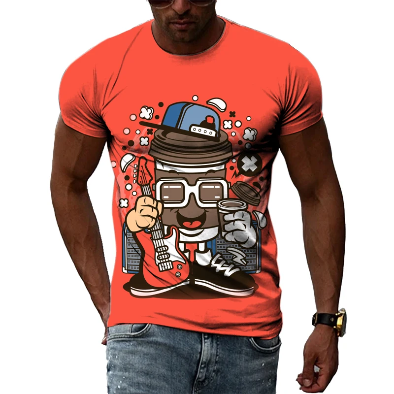 

Футболка мужская с круглым вырезом, модная Повседневная рубашка с мультяшным принтом, топ с коротким рукавом в стиле хип-хоп, индивидуальная одежда, лето