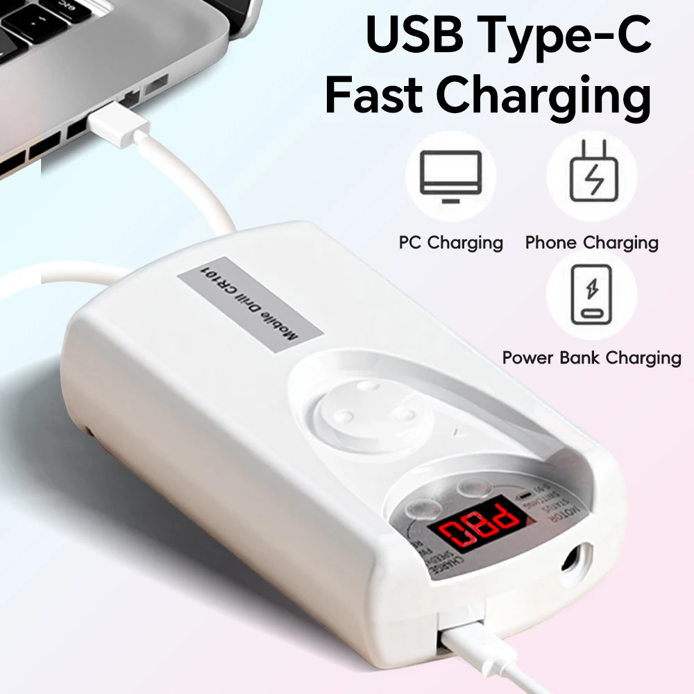 Electric Nail Drill File Professional, Rechargeable Nail File Machine Kit with Bits Kit for Acrylic Gel Nails Polishing Removing