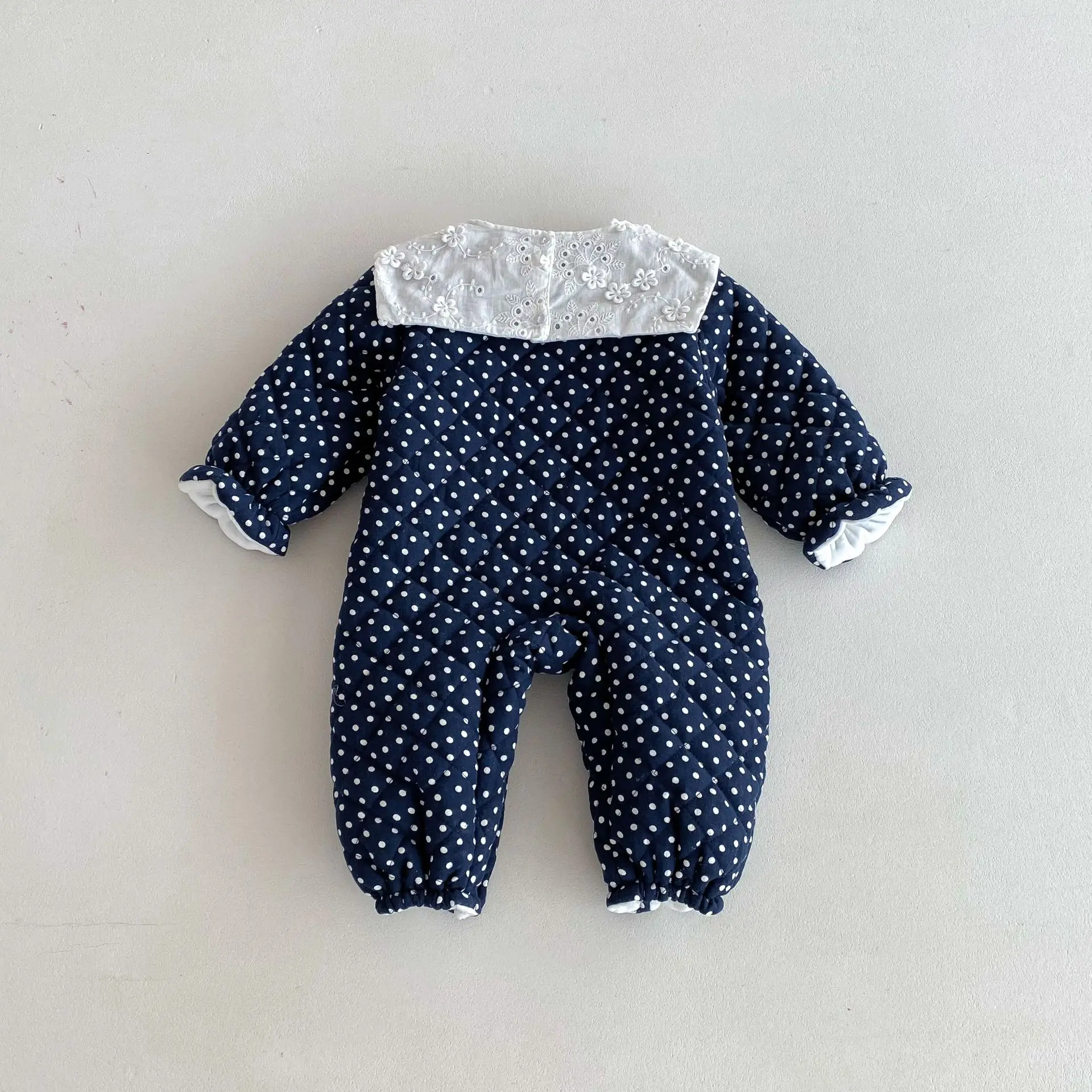 Winter Neugeborene Baby Mädchen Baumwolle Prinzessin Polka Dots Dicker Revers Krabbelanzug Kinder Einteiler Modische Babykleidung – Detail 6