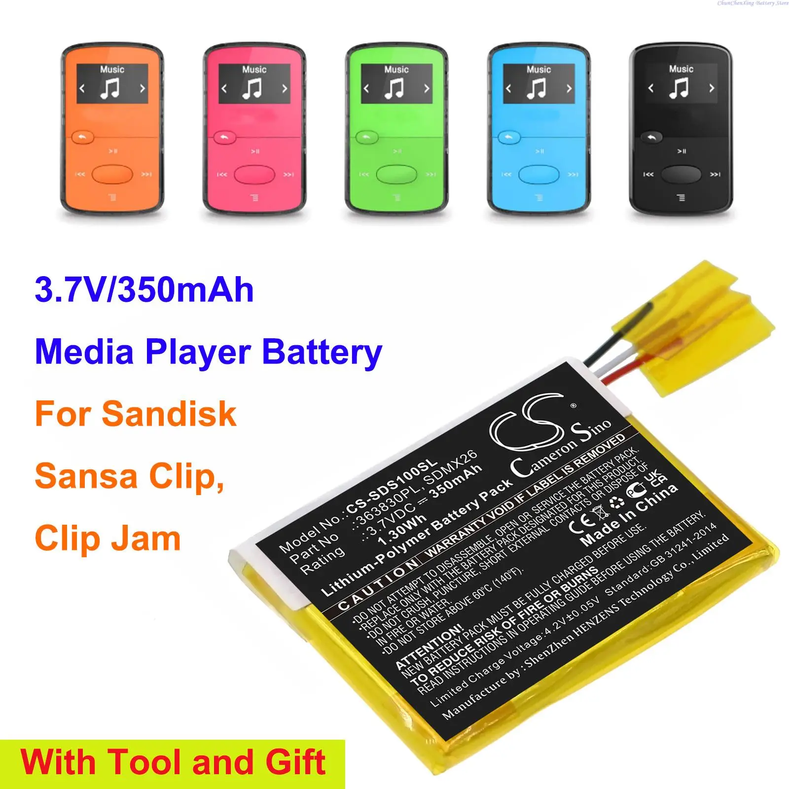 

OrangeYu 350mAh медиаплеер аккумулятор 363830PL, SDMX26 для Sandisk Sansa Clip, Clip Jam