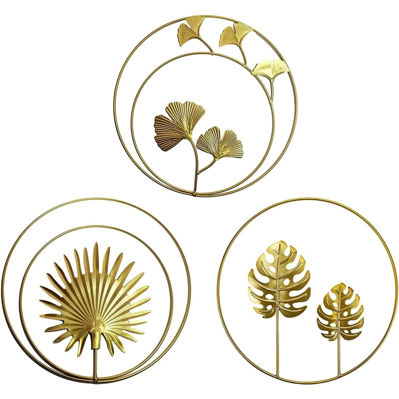 

Iron Wall Decor,Gold Ginkgo,Maple,Monstera Leaf Wall Decor Round Wall Ornaments,For Bedroom Hanging Hotel Wall Decor