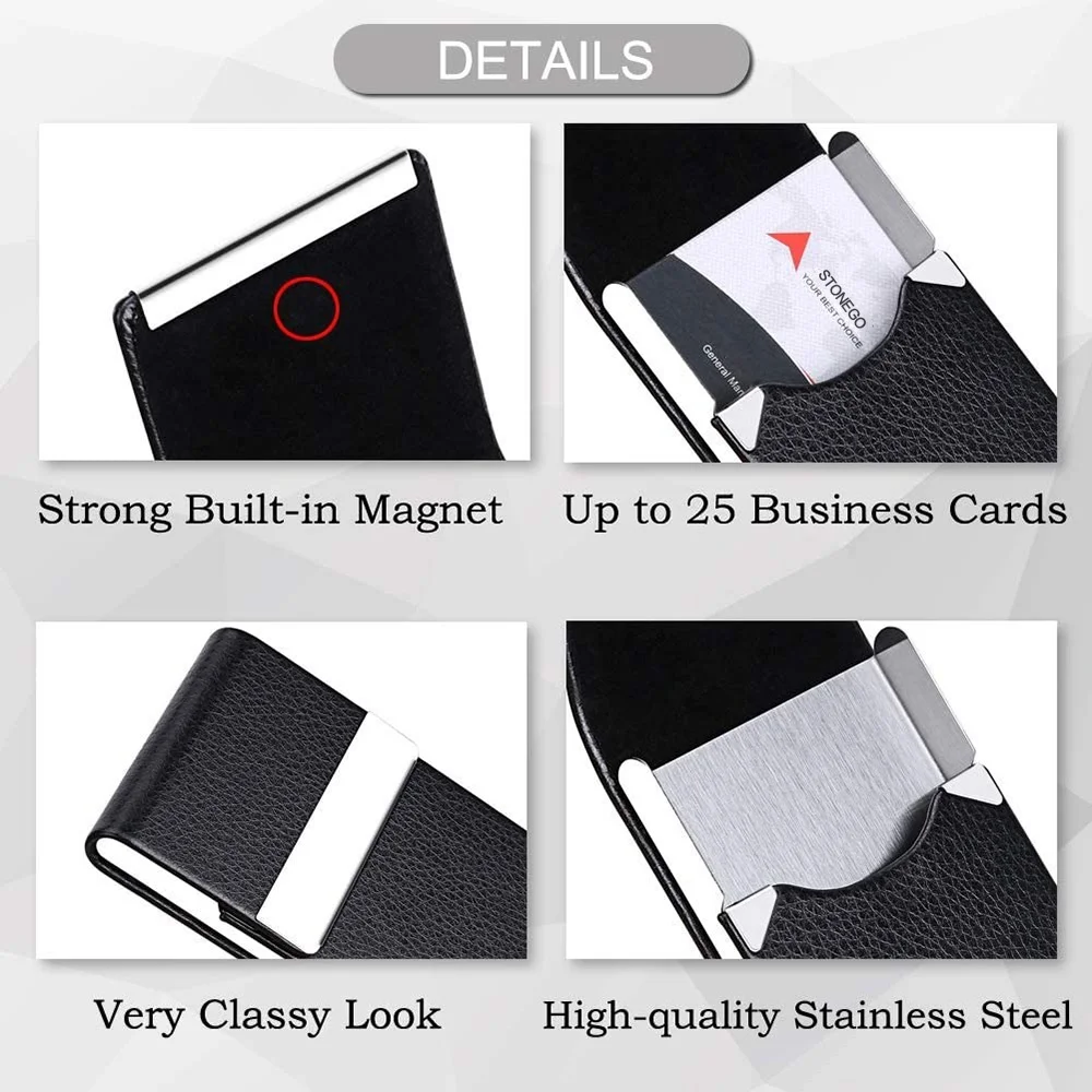 Slim PU Leather Business Card Holder Case with Magnetic Closure