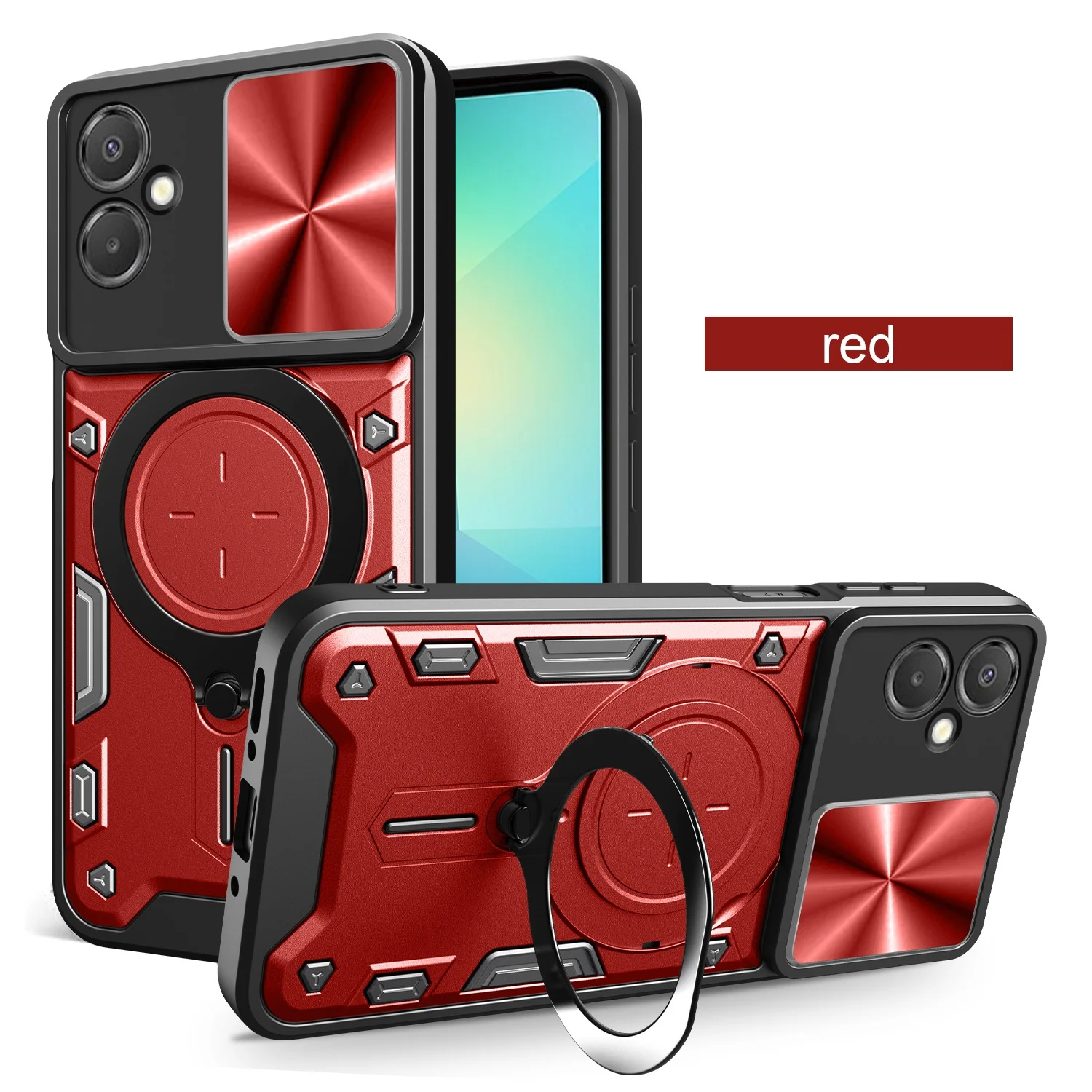 Heavy Duty Rugged Armor Phone Case with Magnetic Bracket and Slide Camera Protection Cover