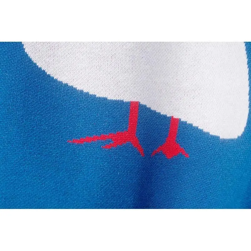 College retro cartoon duckling embroidery jacquard sweater women wear round neck loose sweater in autumn and winter red sweater