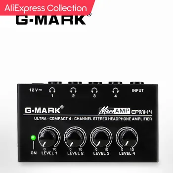 AliExpress 컬렉션 헤드폰 앰프 G-MARK, 전원 어댑터 포함, 4 채널 메탈 스테레오 오디오 미니 이어폰 스플리터, EPMH4