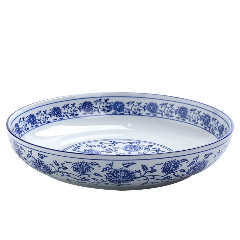 Commercial Blue and White Porcelain Plate Super Large for Chopped Pepper Fish Head Chinese Cabbage Fish Large Dish
