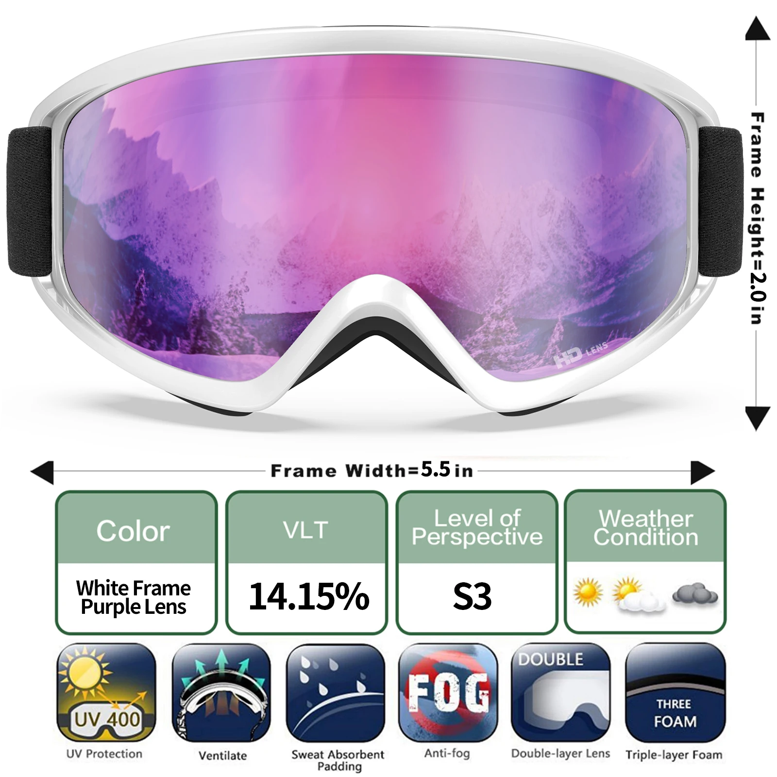 Maxjuli Ski brille, Schnees port otg Snowboard brille für Männer Frauen & Jugendliche 100% Protectin Schneemobil Ski Skating m7 – Detail 13