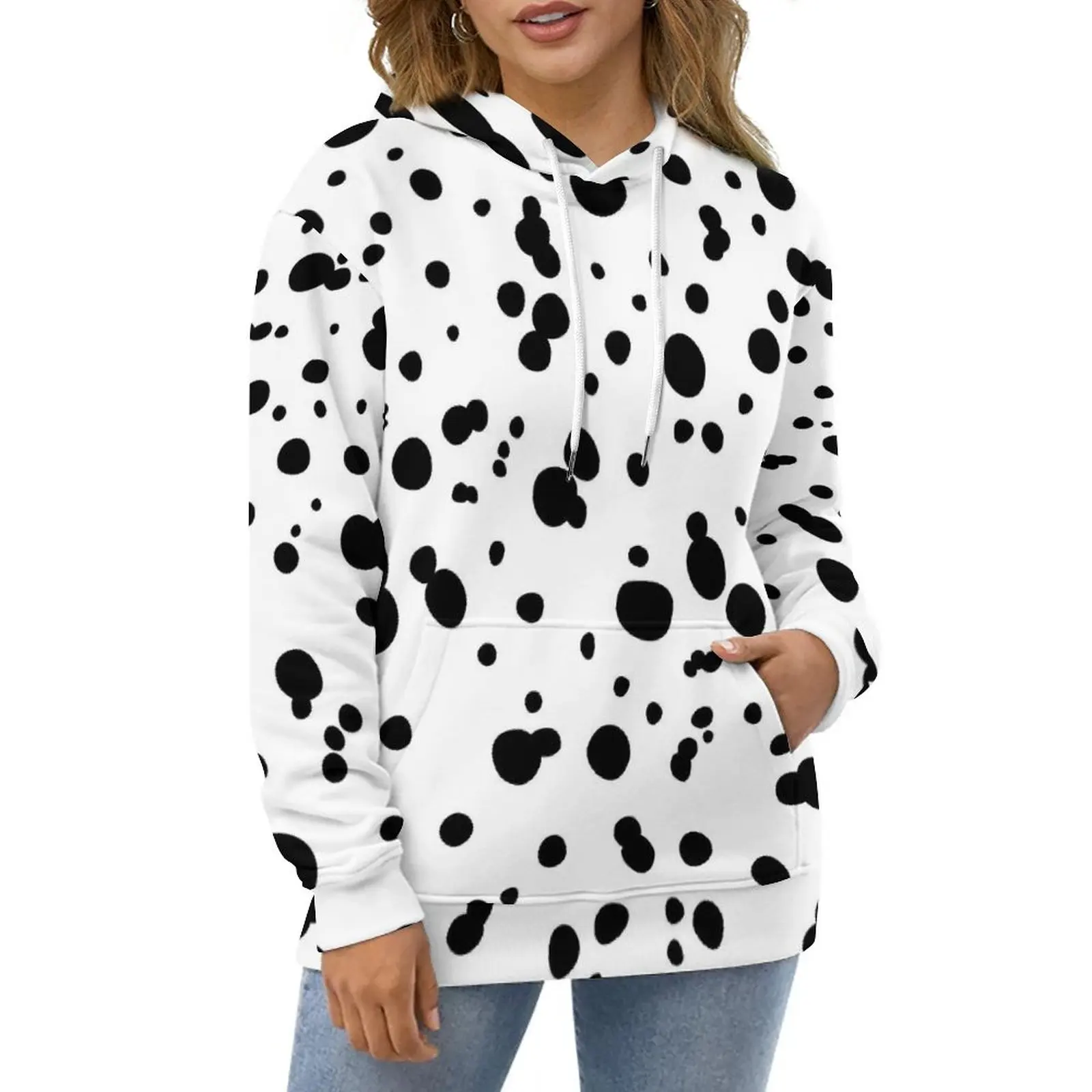 

Dalmatian Spots Print Casual Hoodies Animal Dots Trendy Hoodie Women Long Sleeve Oversized Hip Hop Printed Loose Top