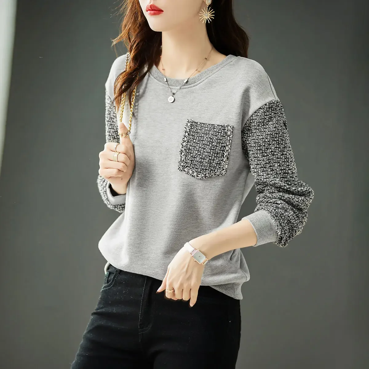

Y2K Hoodies Women Sweatshirts Fashion Patchwork Pockets Long Sleeved Streetwear Clothing Spring Autumn Casual Pullovers 2023