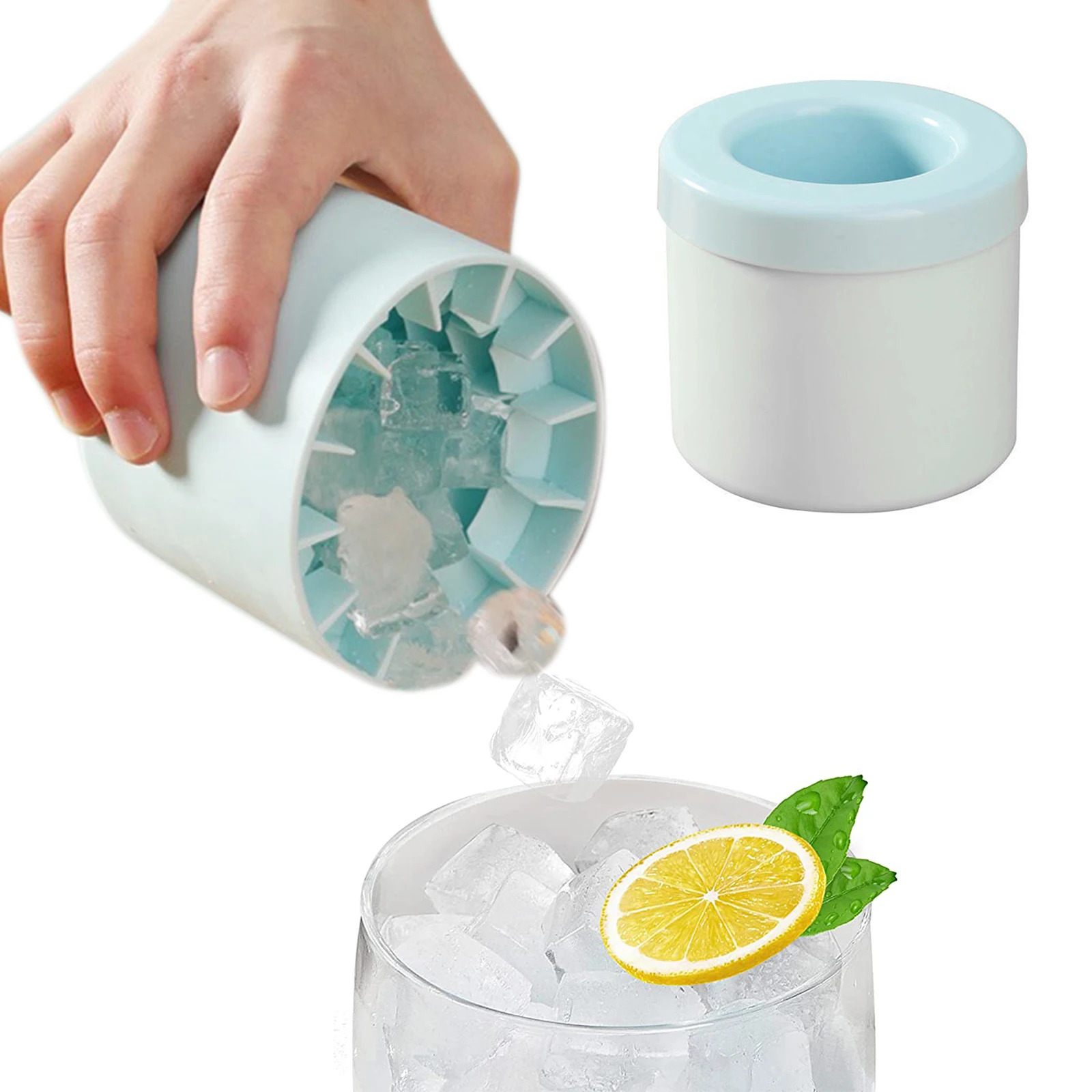 Silicone Ice Cube Mold With Lid Cylinder Ice Cube Bucket Mini Leakproof Reusable Party Barware