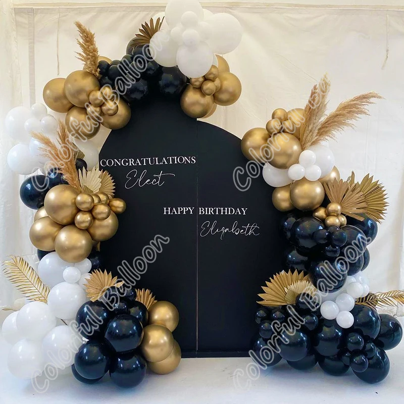 

180pcs Black Happy Birthday Party Wedding Backdrop Free Shipping Latex Golden Welcome Balloon Arch White Baby Shower Decor Kits