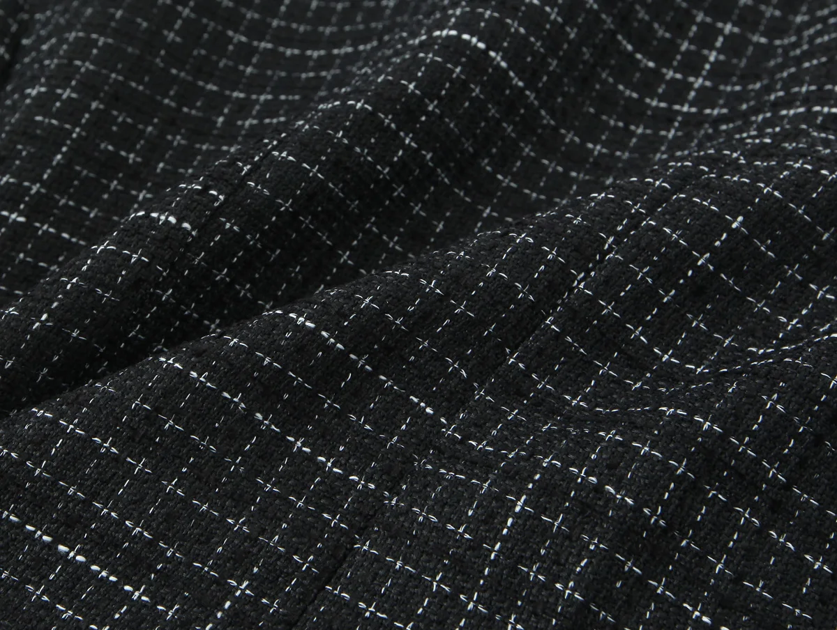 French Style Retro V collar Plaid Woven Tweed Blazer + High Waist Mini Short Skirts Suits 2 pieces 1 Set Black White