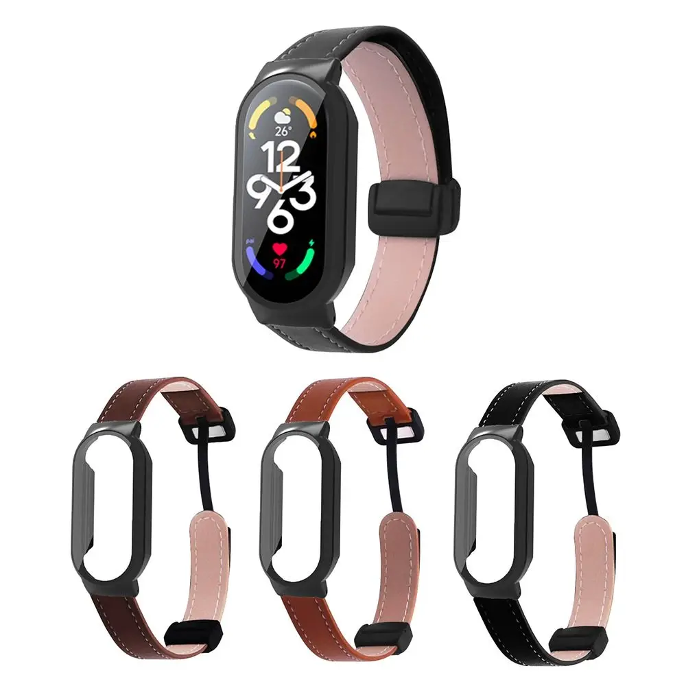 

For Xiaomi Mi Band 8 Leather Strap Watch Magnetic Buckle Wristband for Miband 8 Watchband Bracelets