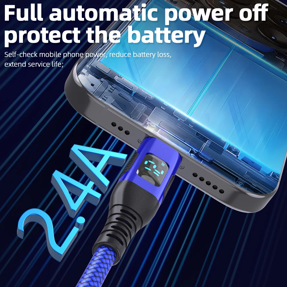 1M 2M 3M LED 디스플레이 USB A to Lightning 케이블 나일론 브레이드 고품질 MFi 인증 고속 충전 케이블 (아이폰14 13 12 11 XS XR X 호환)