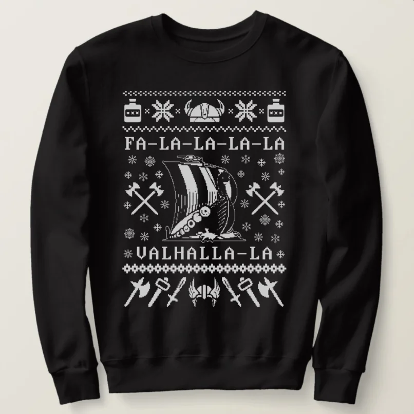 

Fa La La La Valhalla La Ugly Christmas Sweater Viking'er Dragon Boat Sweatshirts 100% Cotton Casual Mens Hoodie Xmas Streetwear