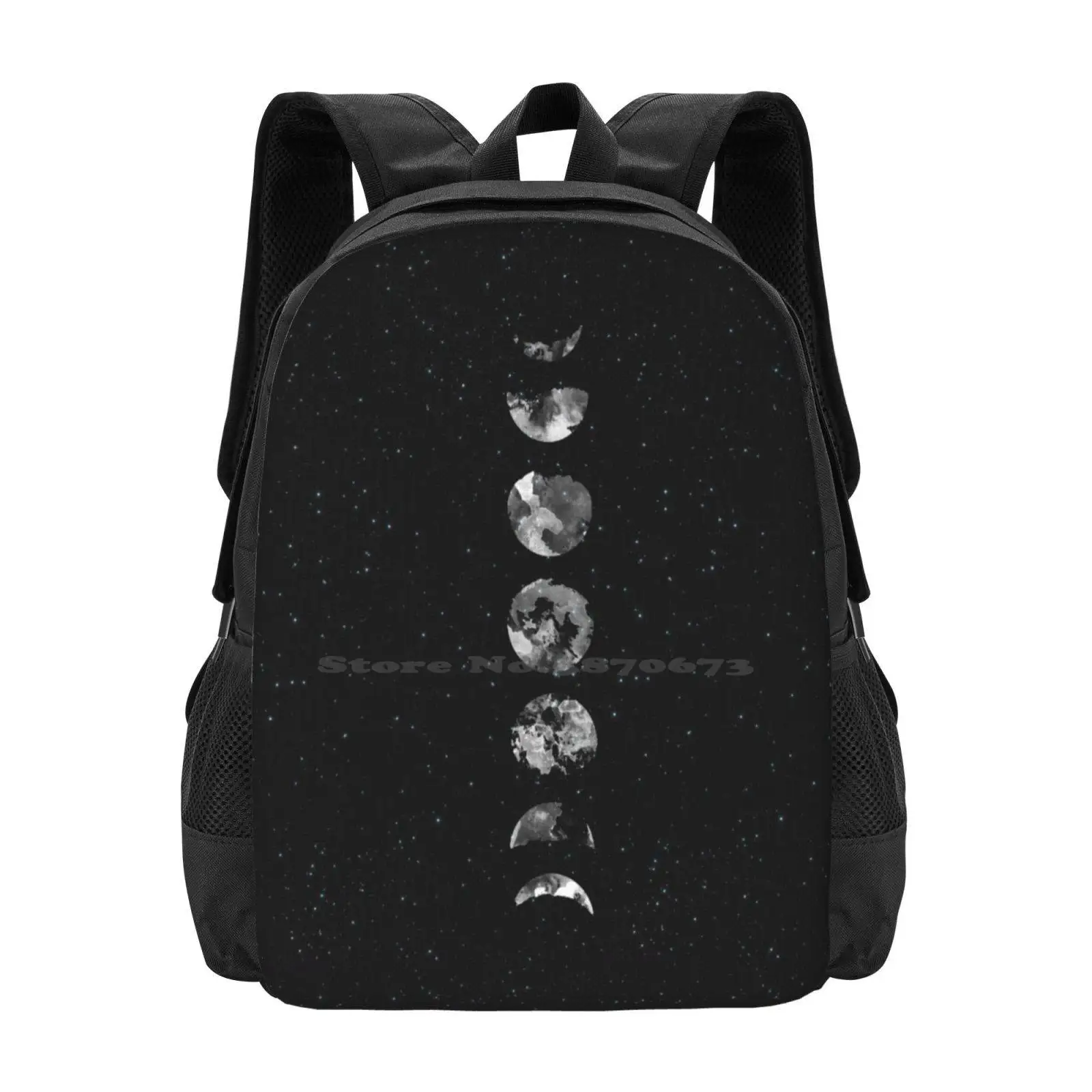 

Школьные ранцы Moon Phase, дорожный рюкзак для ноутбука, звезды, небо, черные и белые чернила, акварельные, домашний дизайн