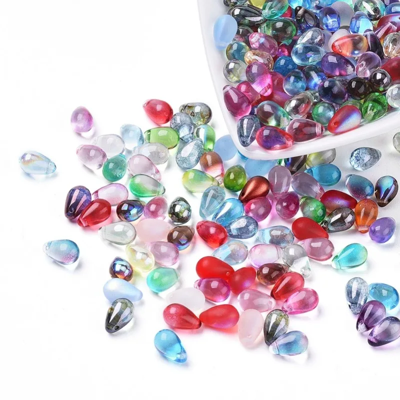 

Czech Glass Beads Electroplated/Dyed Top Drilled Beads Teardrop Mixed Color 9.5x6mm Hole: 0.8mm about 357~363pcs/bag