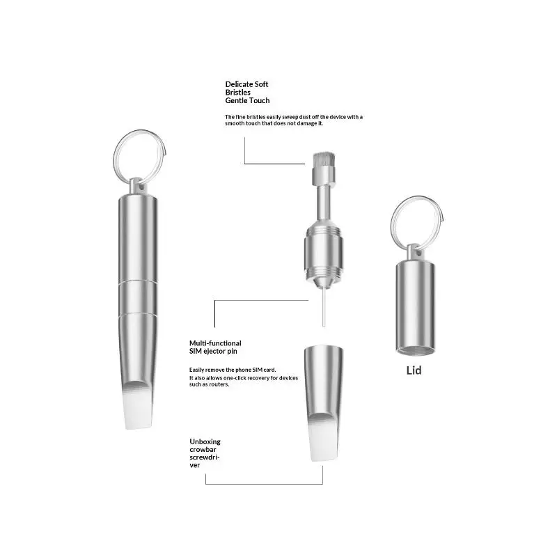 Compact Multi-Function Cleaning Brush Keychain