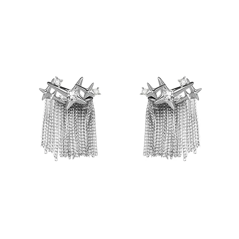 MASW Original Design Delicate Style High Quality Brass Thick Silver Plated Star Tassel Earrings For Women Accessories Gifts