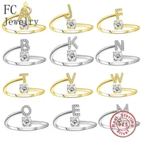 925 Sterling Silver Adjustable Letter A-Z Alphabet Adjust Open Rings For Women Bridal Wedding Wholesale Indie Anillos 2024 New 1