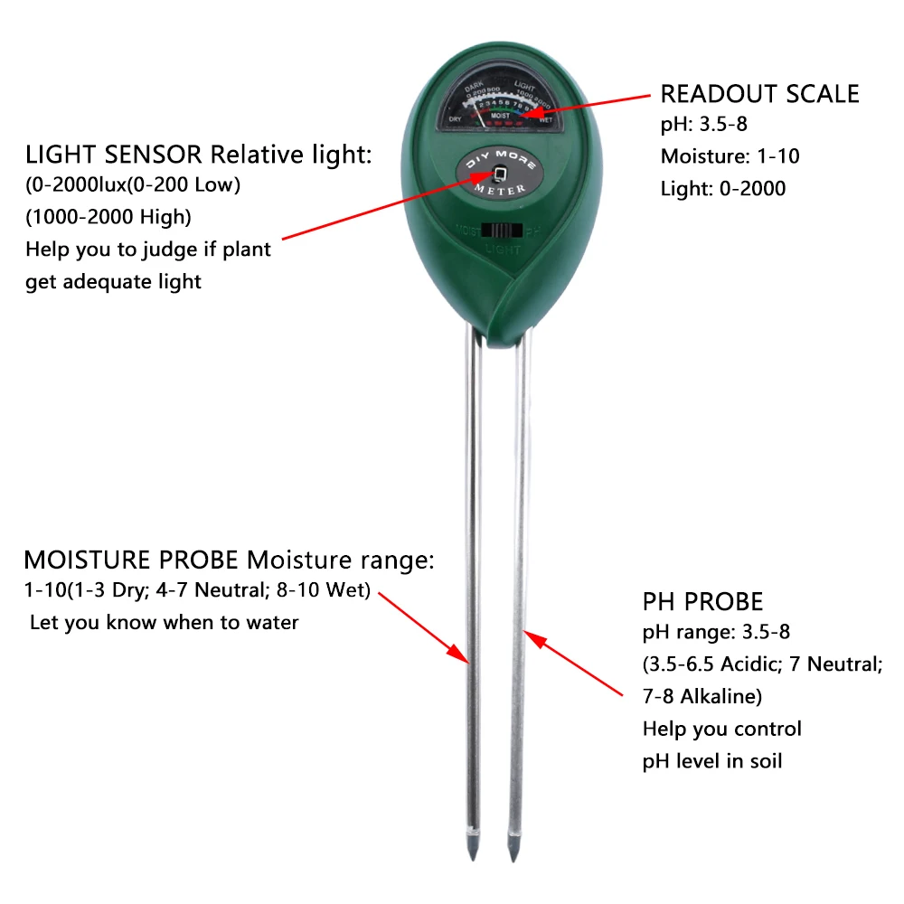 Soil Moisture Meter 3 in 1 Soil PH Meter Tester Water Acidity Humidity Light Test Garden Plants Flowers Moist Tester soil moisture sensor soil tester soil moisture meter