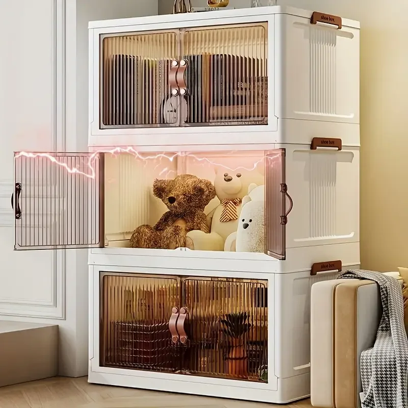 Stackable Plastic Storage Cabinet 1pc with Double Door Drawers Multifunctional Wardro